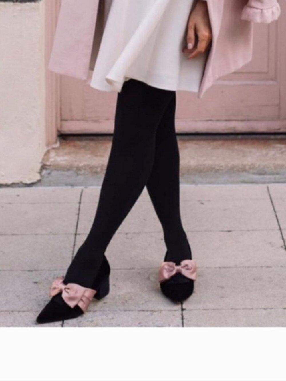 J.Crew Velvet Block Heel Pumps w/ Satin Bow – Black & Blush Pink Statement Shoe - Picture 3 of 8